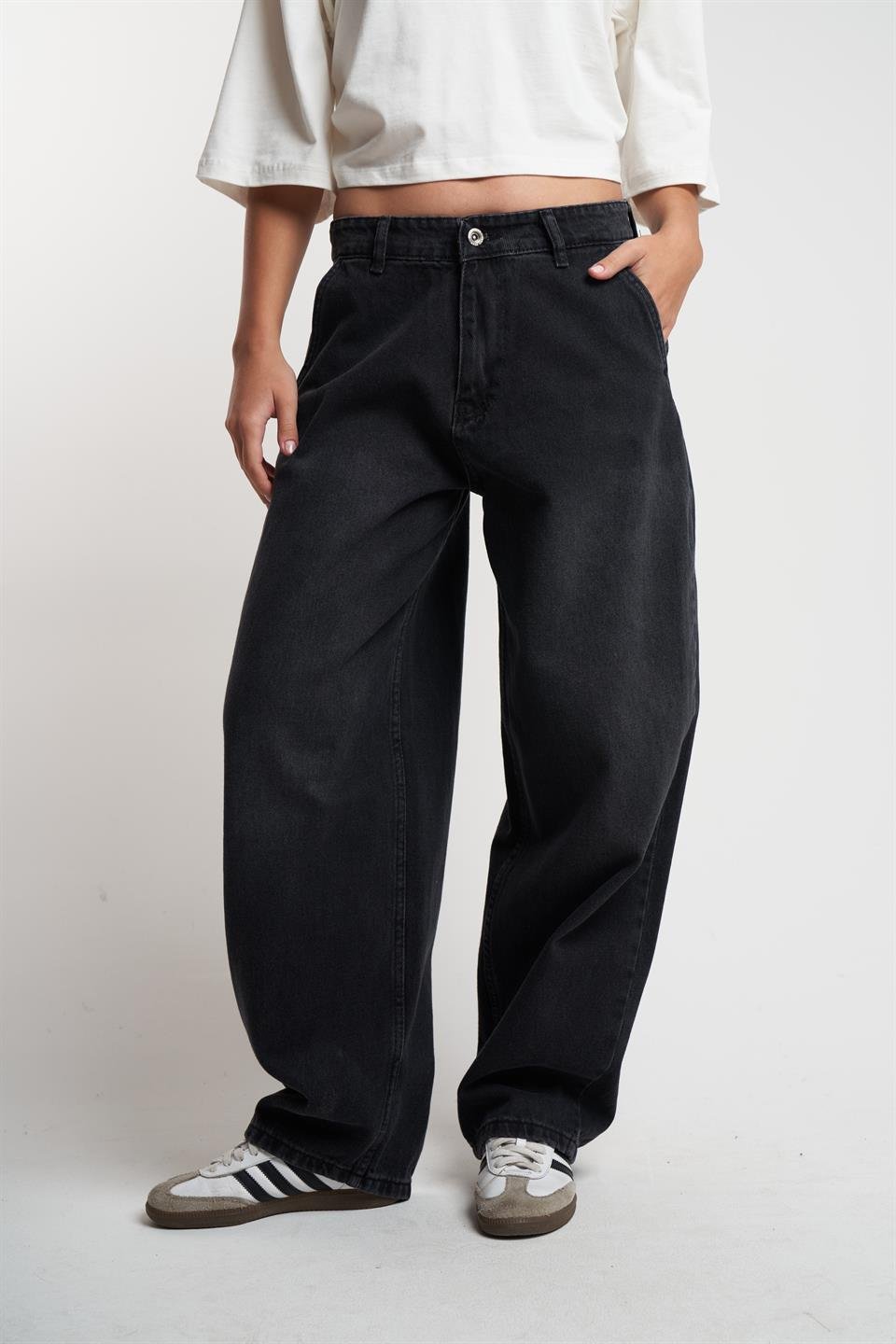 Baggy Fit Retro Jean Pantolon Siyah