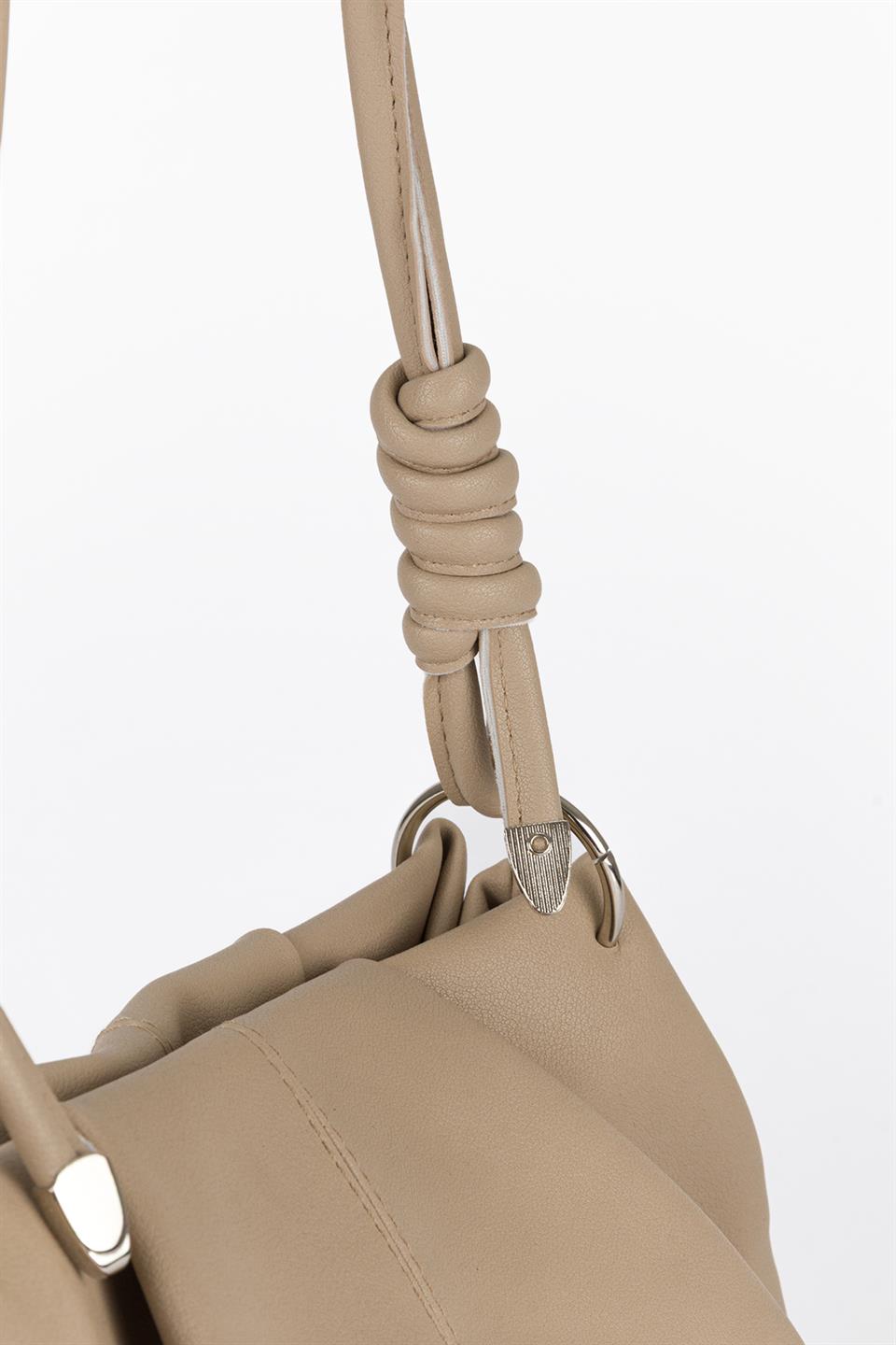 Bağlama Detaylı Omuz Çantası Bej