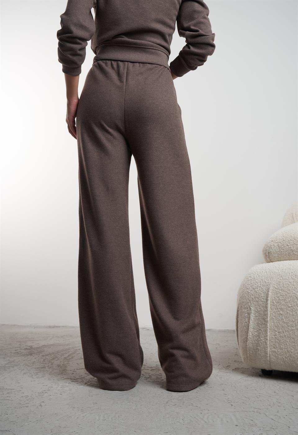 Basic Bol Paça Triko Pantolon Kahvemelanj