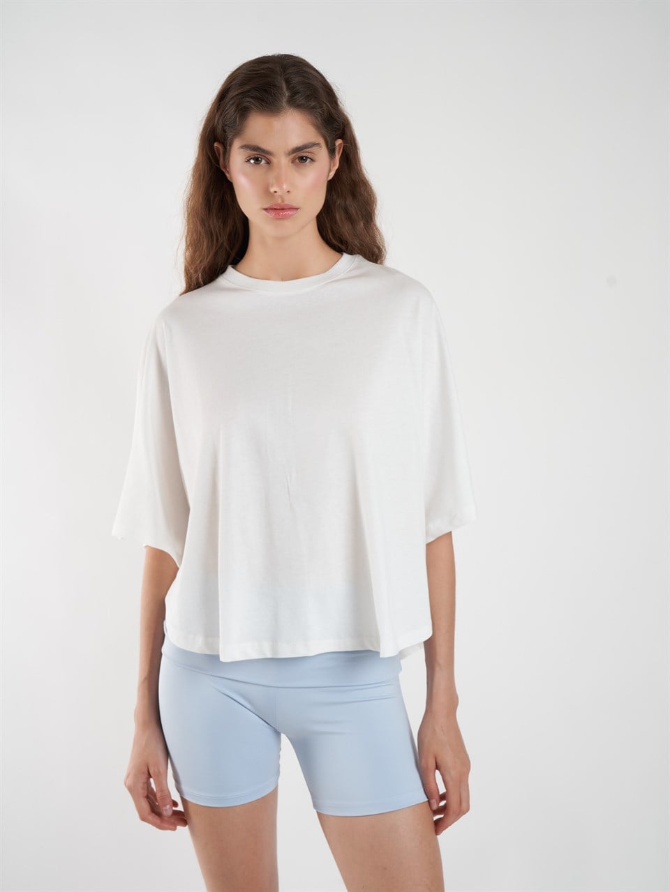 Basic Geniş Kol T-shirt Ekru