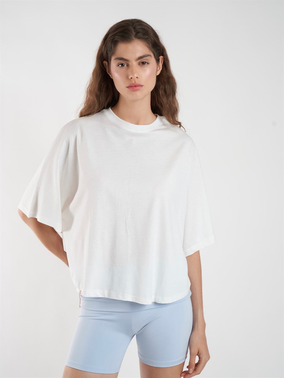 Basic Geniş Kol T-shirt Ekru