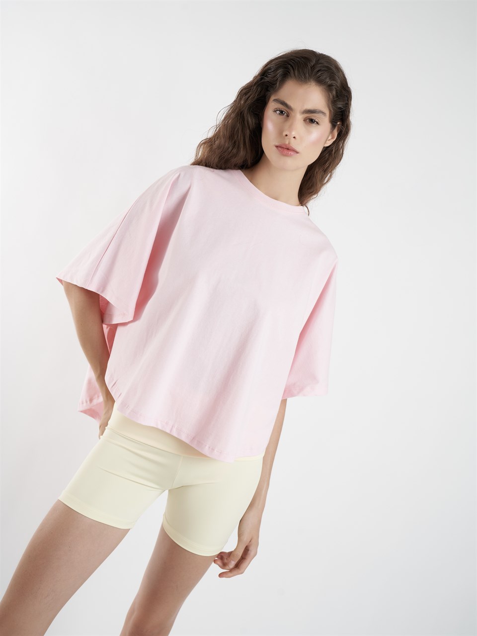 Basic Geniş Kol T-shirt Toz Pembe