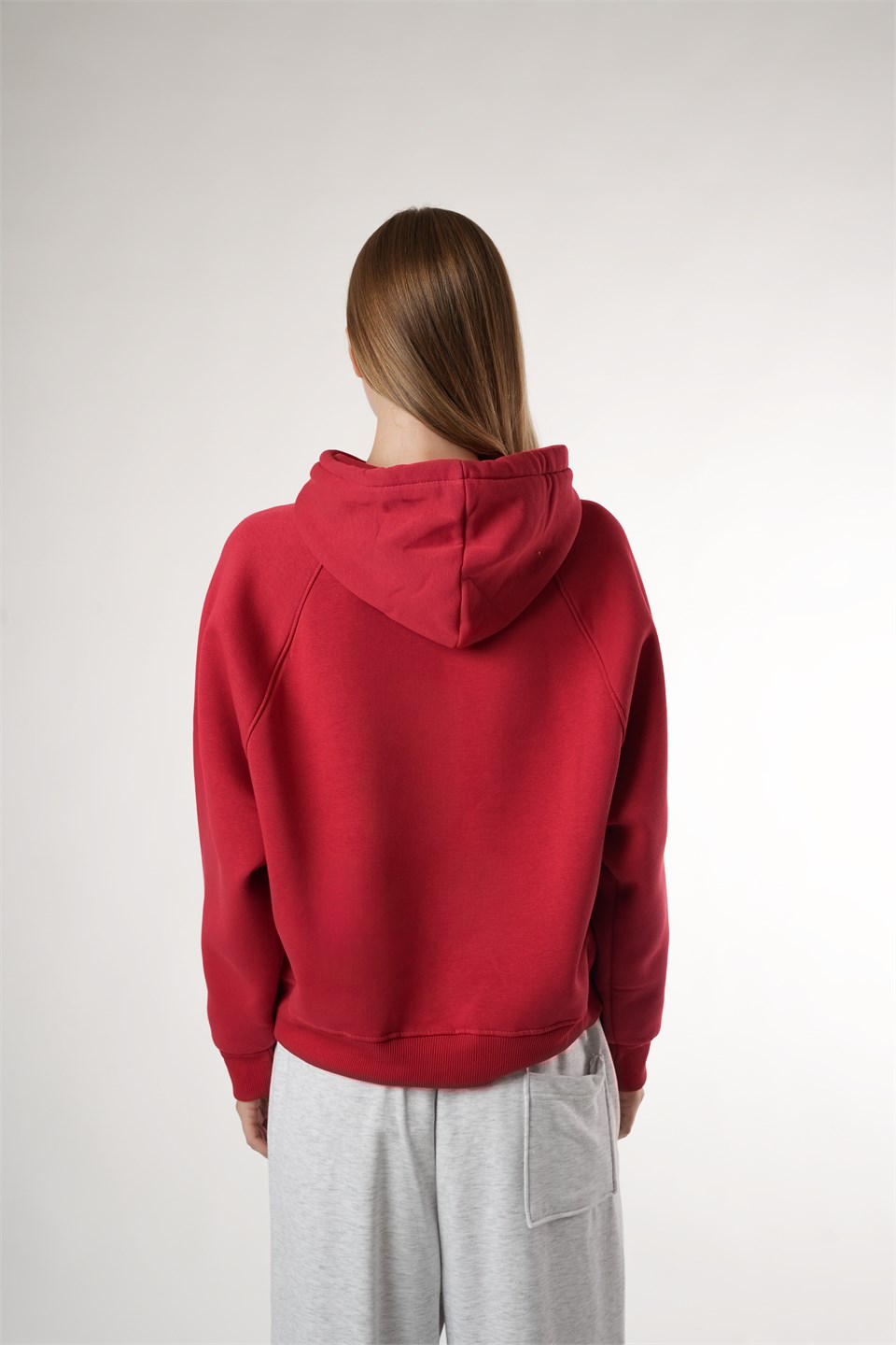 Basic Kapüşonlu Sweatshirt Kırmızı