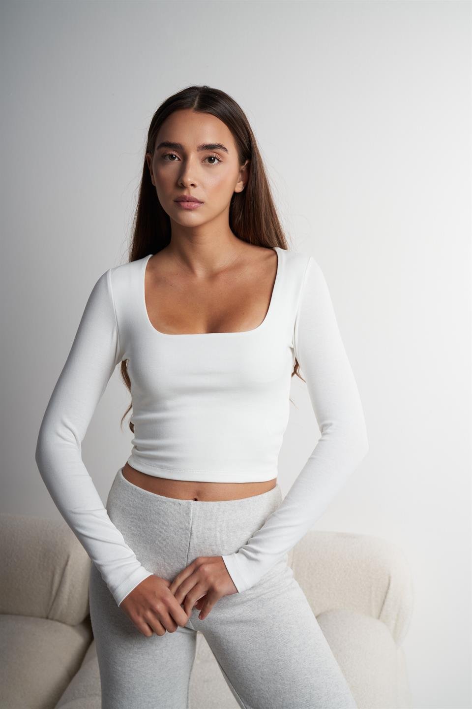 Basic Kısa Bluz Ekru