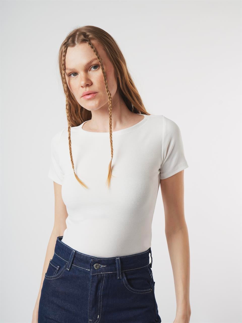 Basic Kısa Kol Bluz Ekru