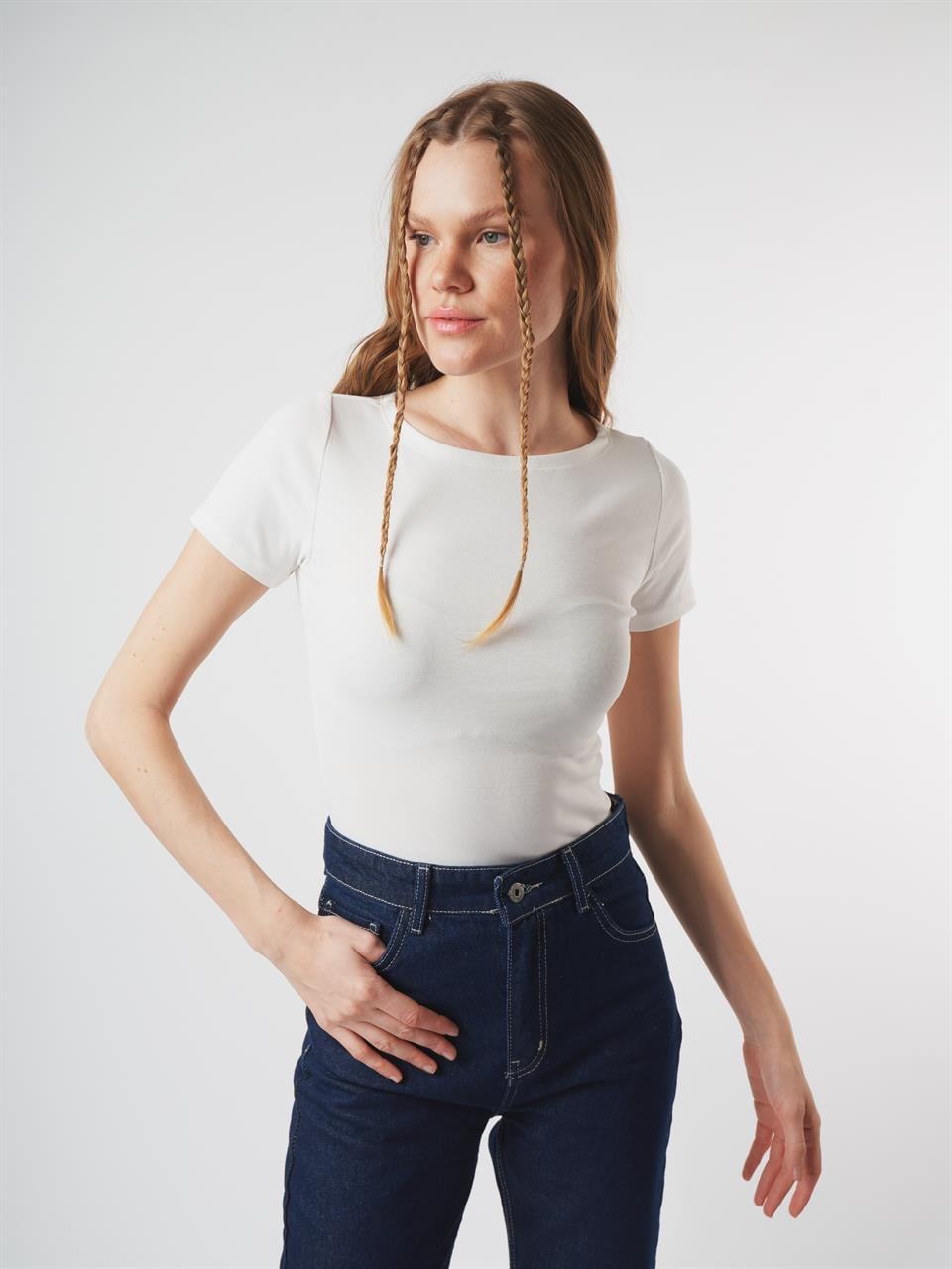 Basic Kısa Kol Bluz Ekru