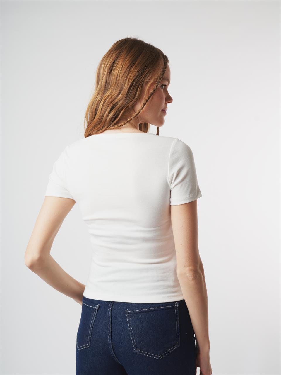 Basic Kısa Kol Bluz Ekru