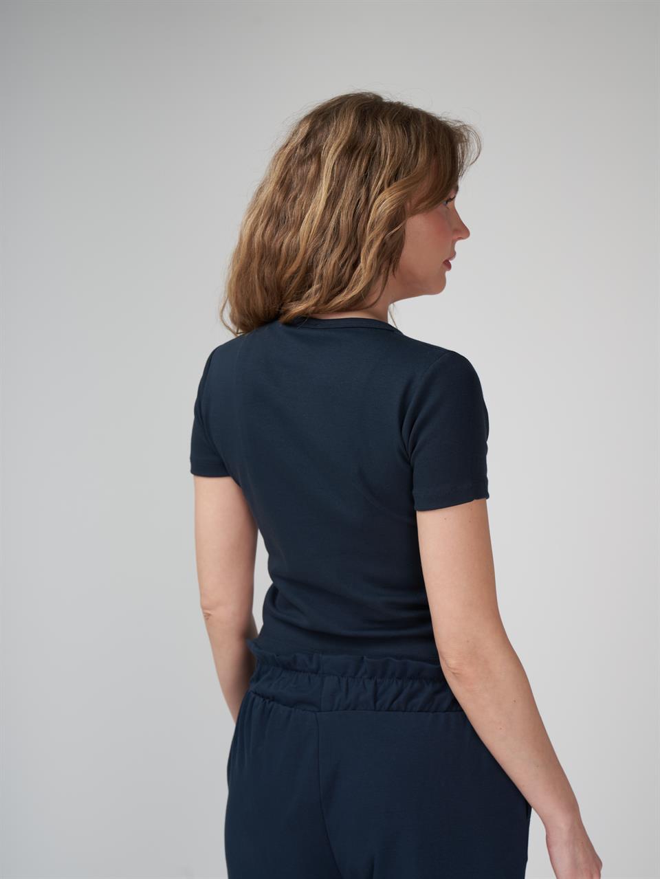 Basic Kısa Kol Bluz Koyu Lacivert