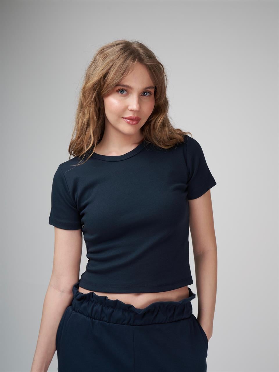 Basic Kısa Kol Bluz Koyu Lacivert