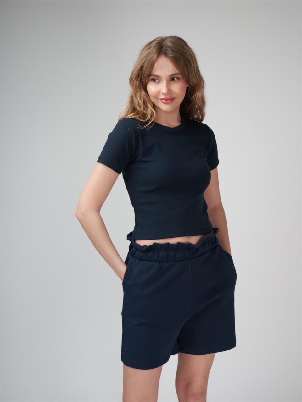 Basic Kısa Kol Bluz Koyu Lacivert