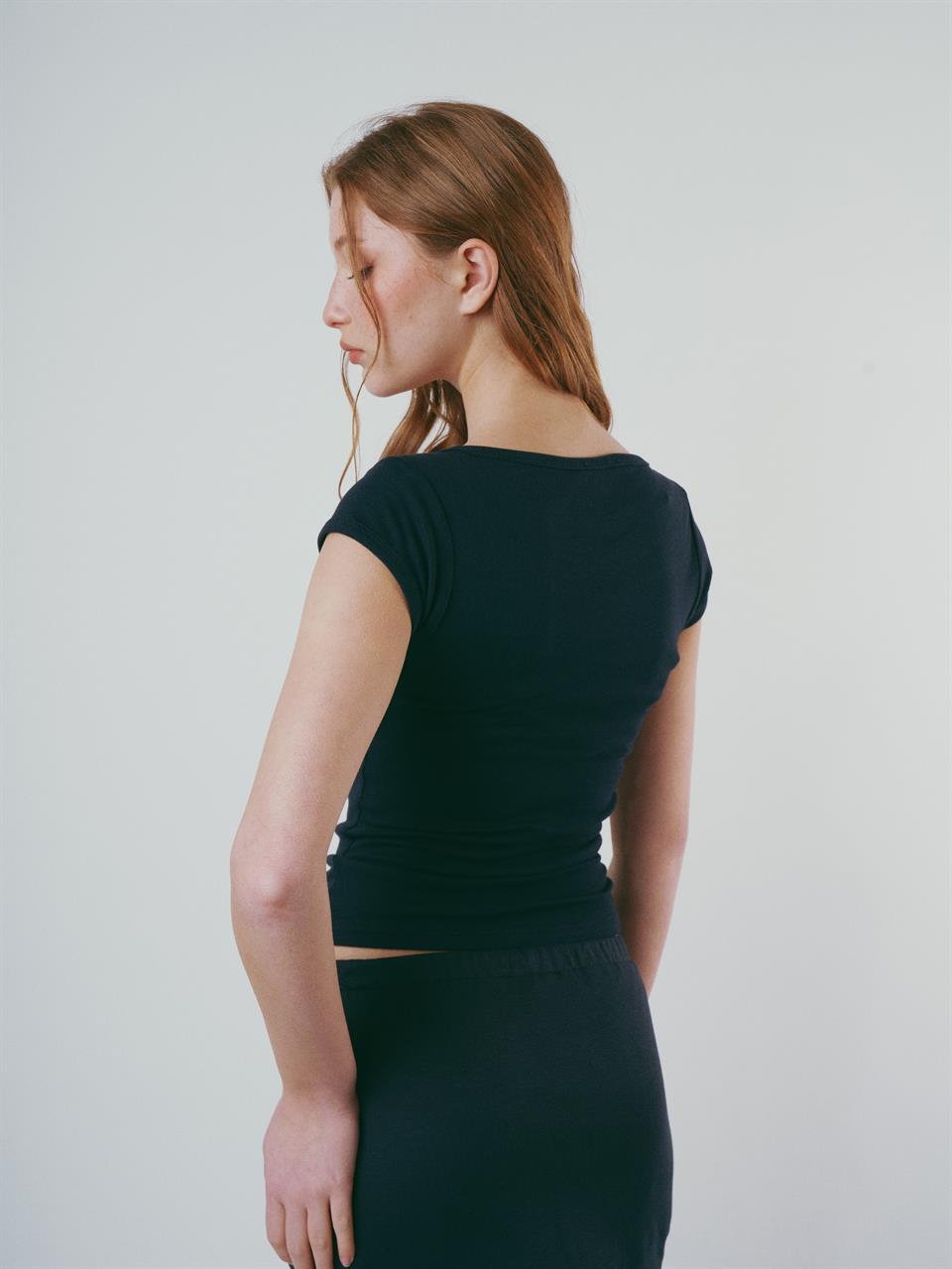 Basic Kısa Kol Bluz Lacivert