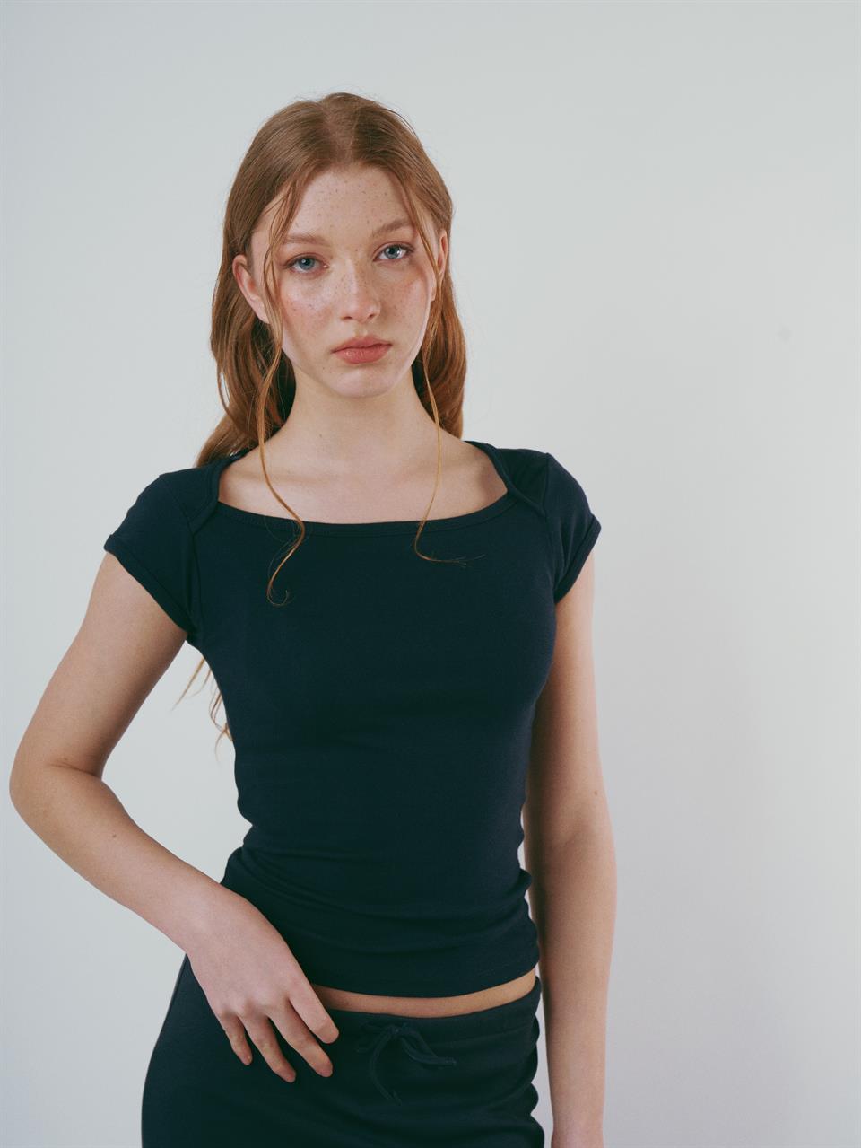 Basic Kısa Kol Bluz Lacivert