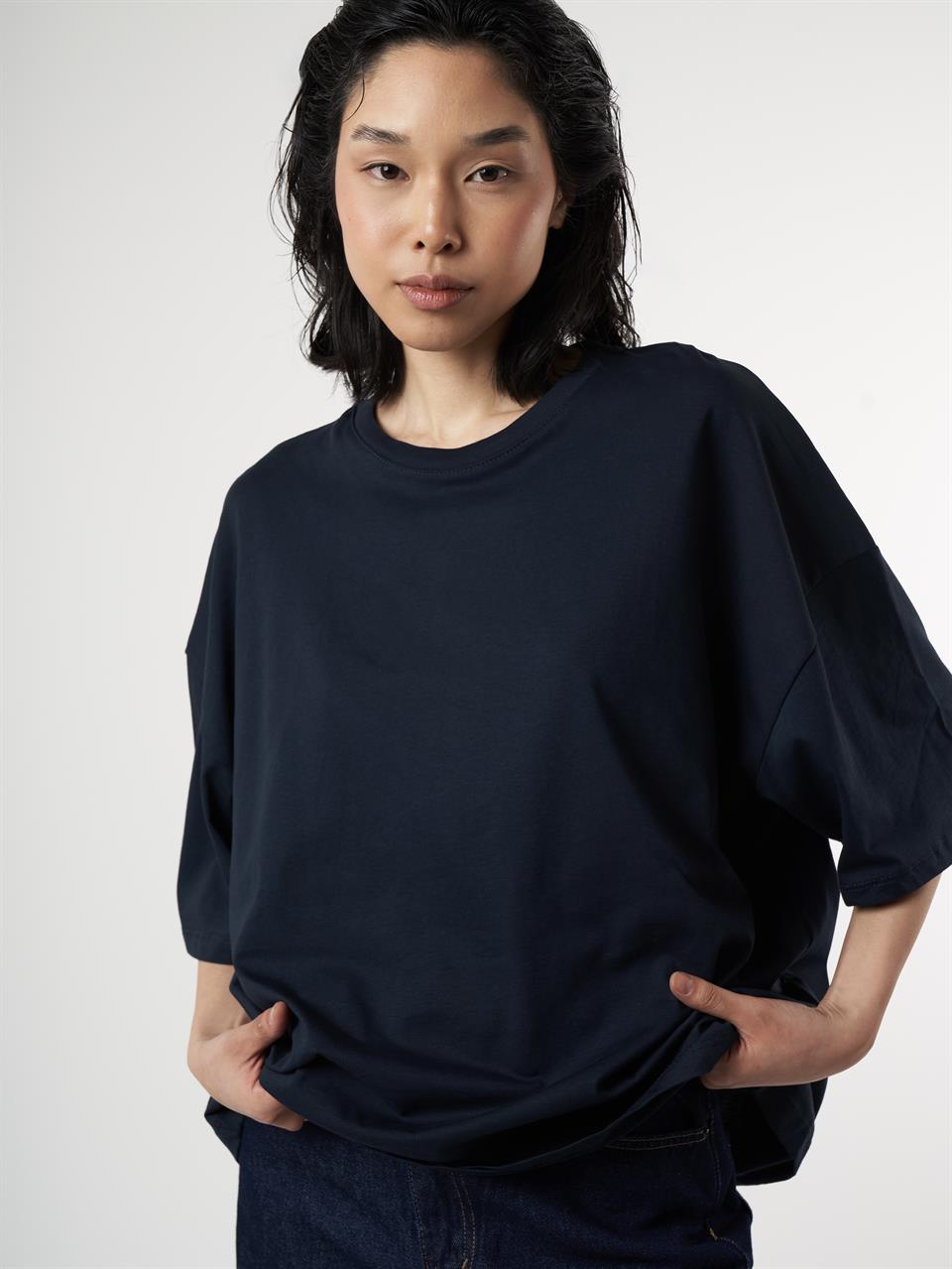Basic Kısa Kol Oversize T-shirt Lacivert