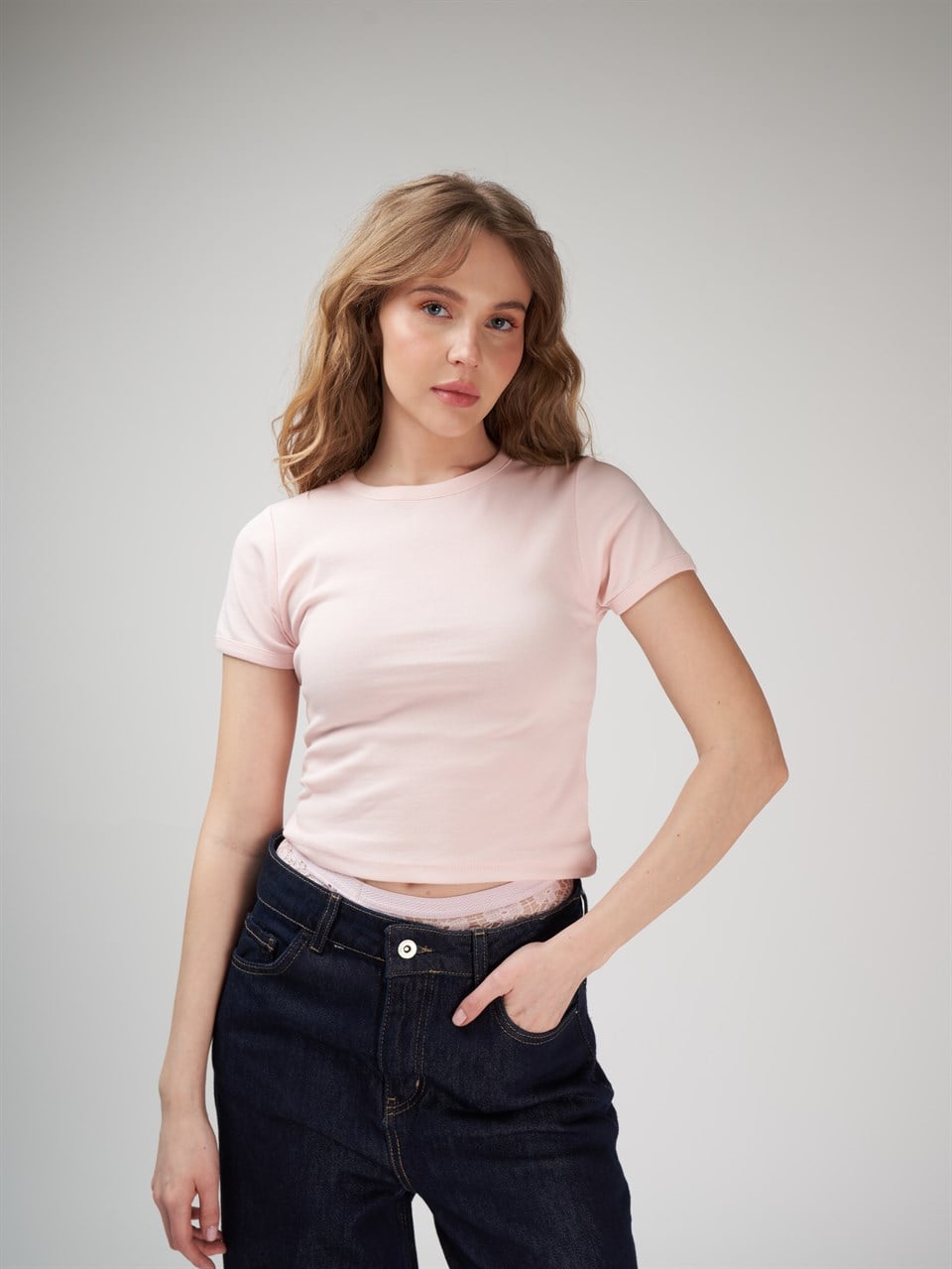 Basic Kısa Kol Ribana Bluz Pembe