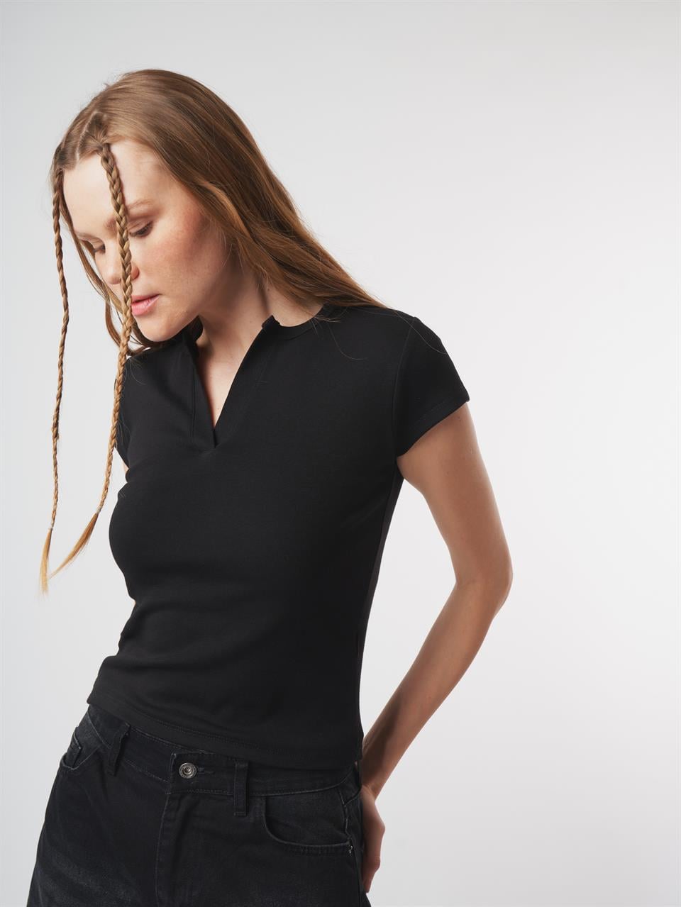 Basic Kısa Kol Ribana Bluz Siyah