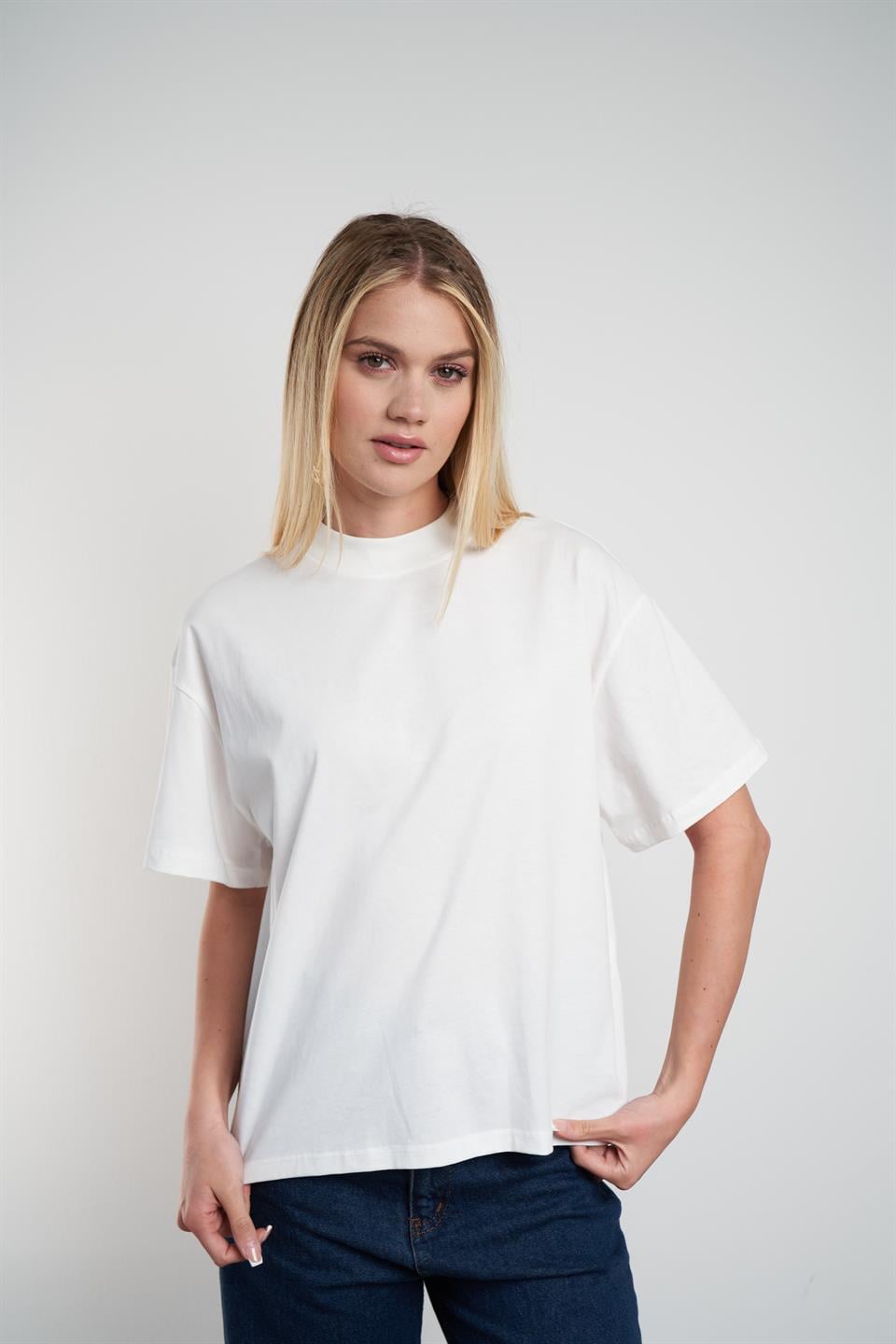 Basic Kısa Kol T-shirt Ekru