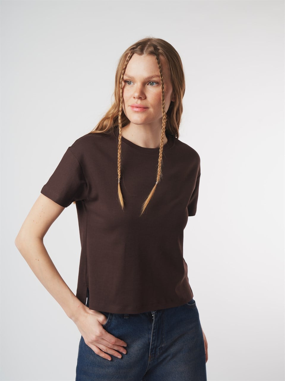Basic Kısa Kol T-shirt Kahve