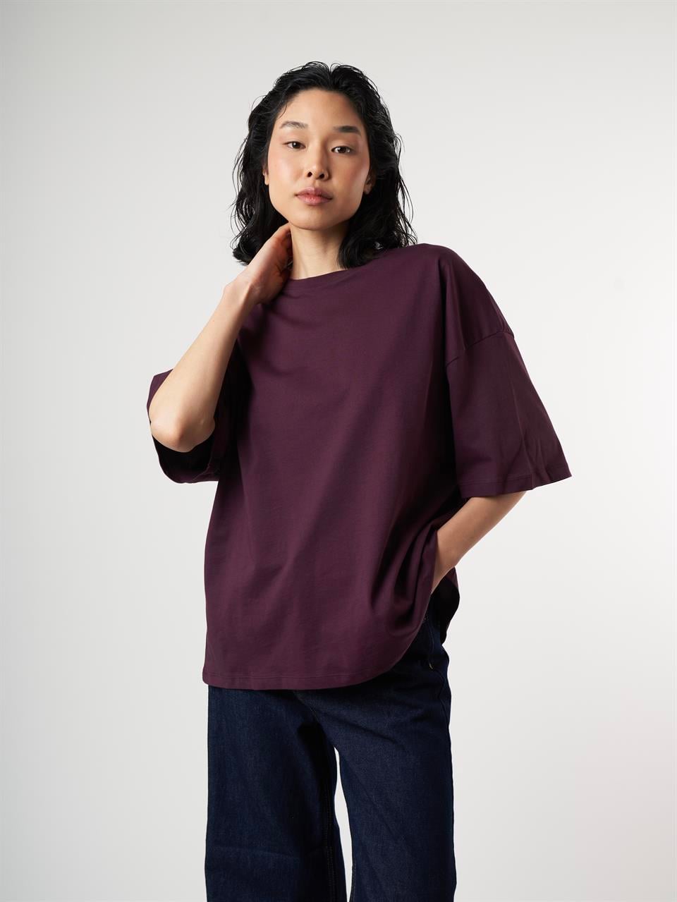 Basic Kısa Kol Oversize T-shirt Mürdüm