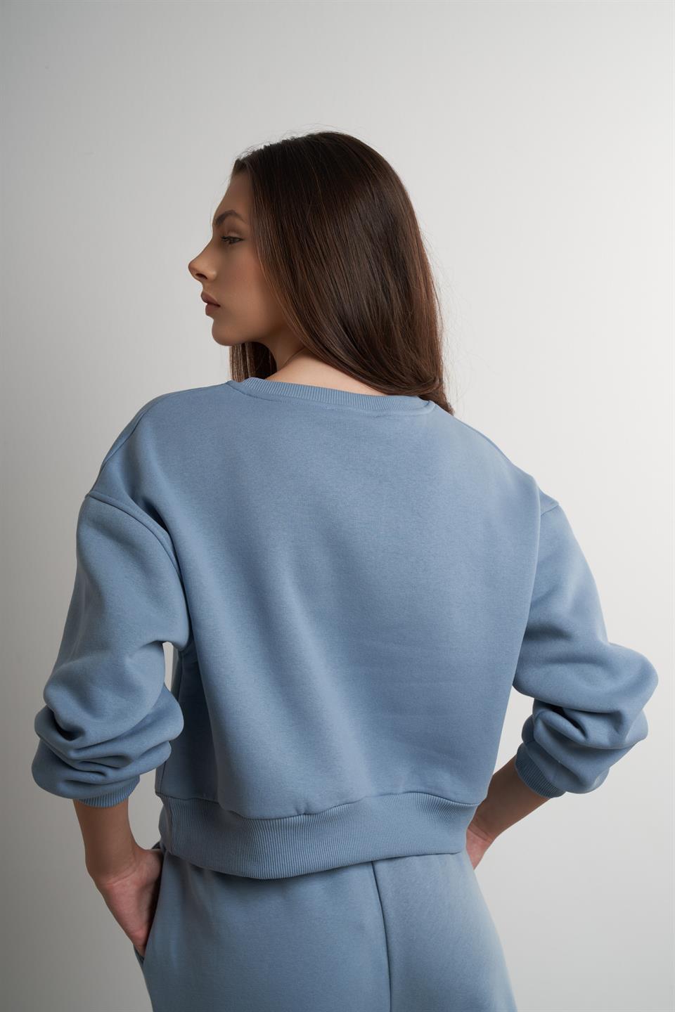 Basic Kısa Sweatshirt Prada Mavi