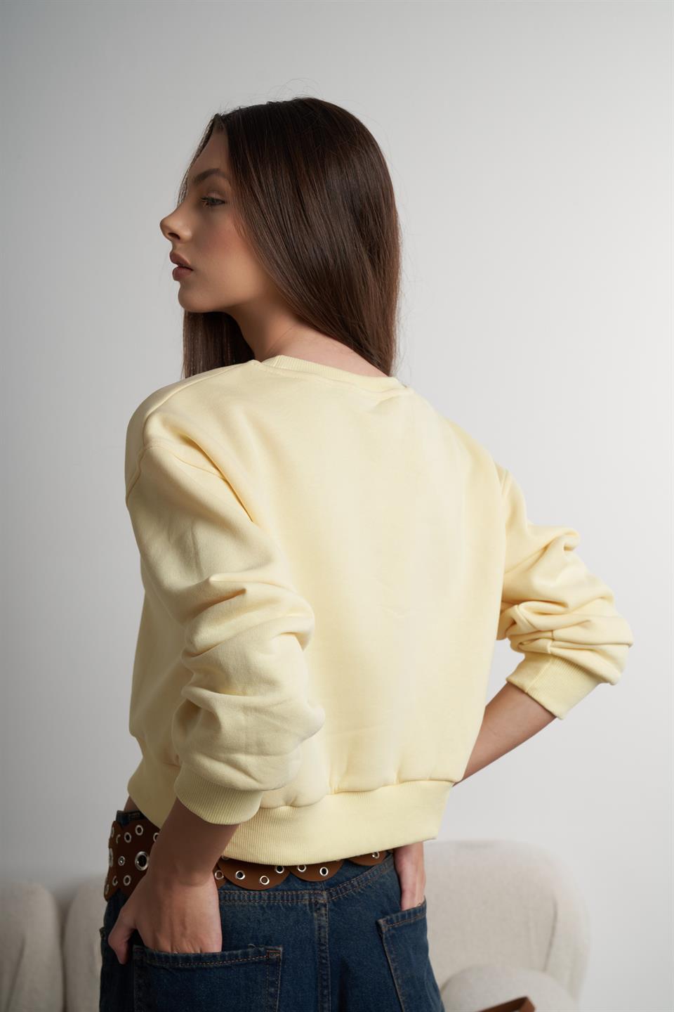 Basic Kısa Sweatshirt Sarı