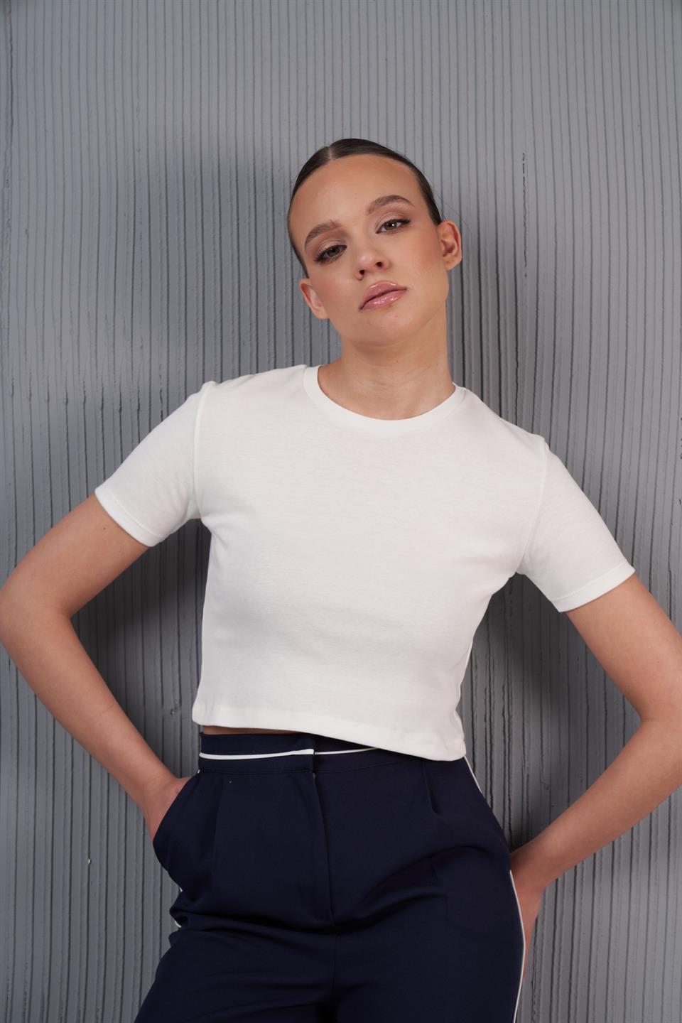 Basic Kısa T-shirt Ekru