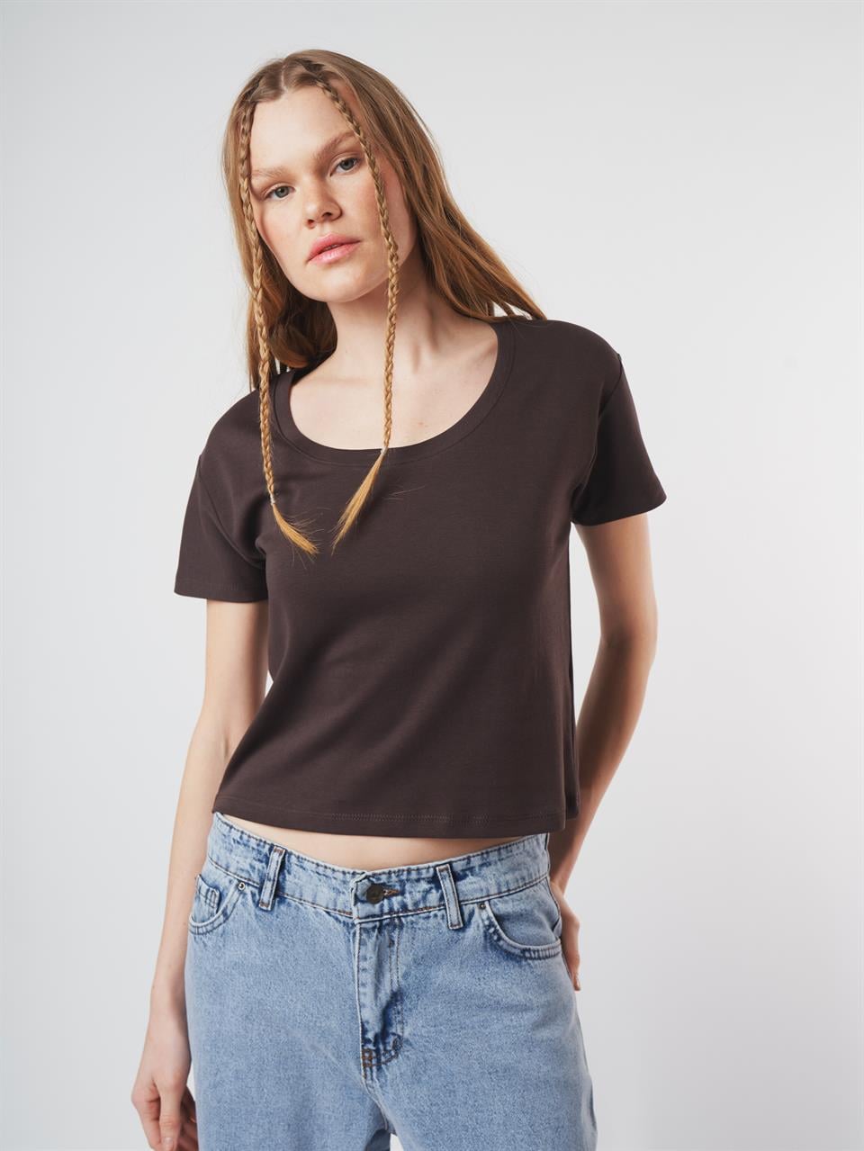Basic Kısa T-shirt Kahve
