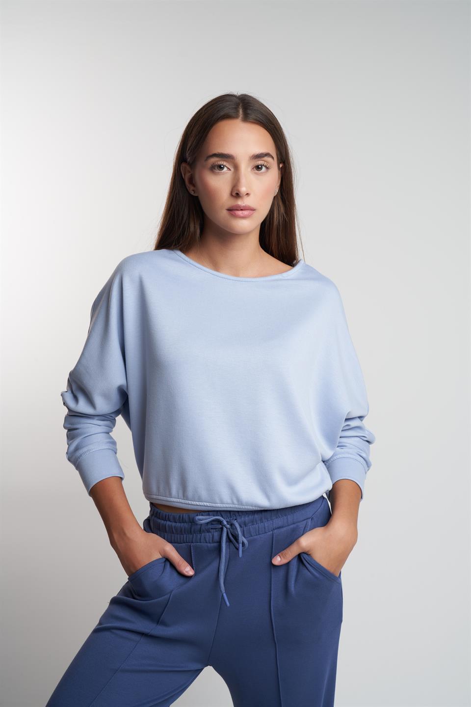 Basic Modal Kumaş Sweatshirt Bebe Mavi