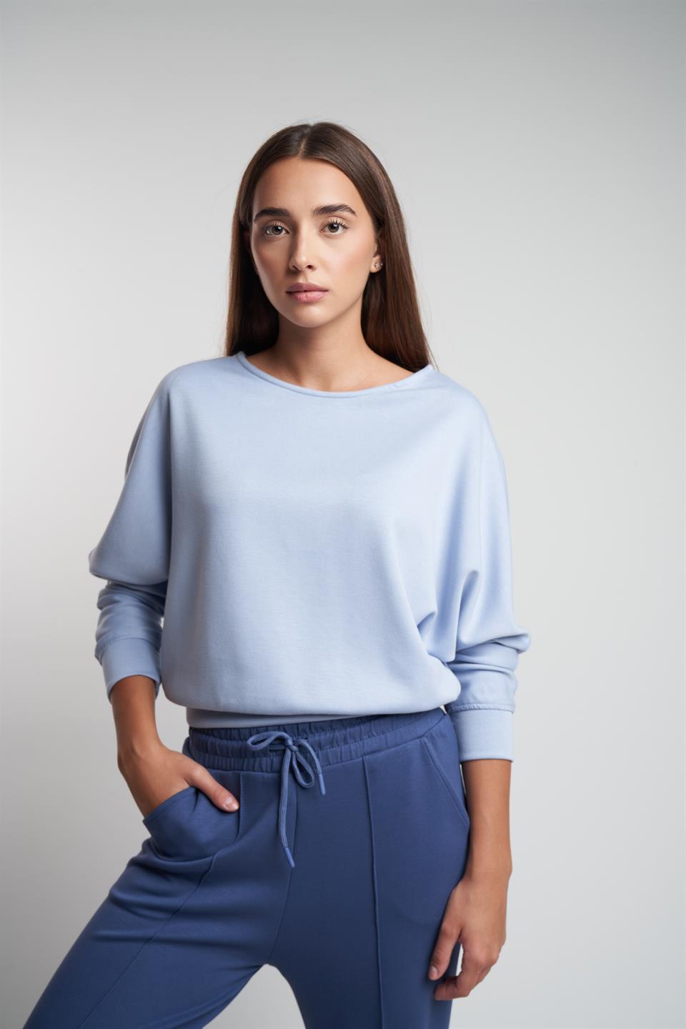 Basic Modal Kumaş Sweatshirt Bebe Mavi