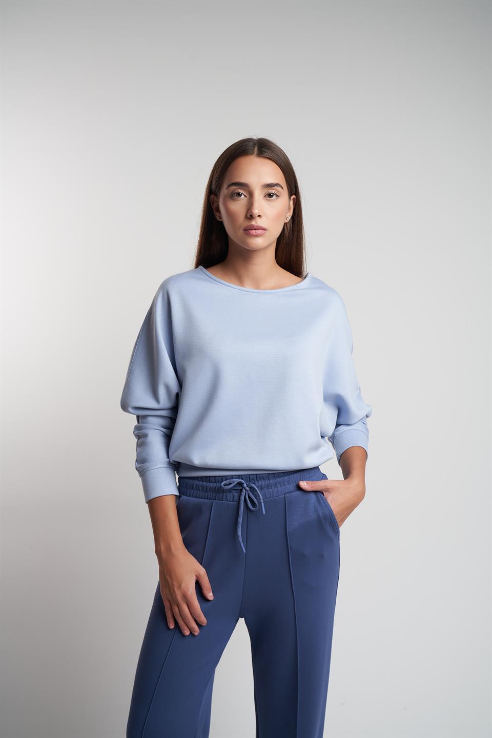 Basic Modal Kumaş Sweatshirt Bebe Mavi