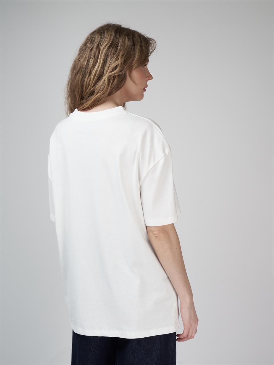 Basic Oversize Kısa Kol T-shirt Ekru
