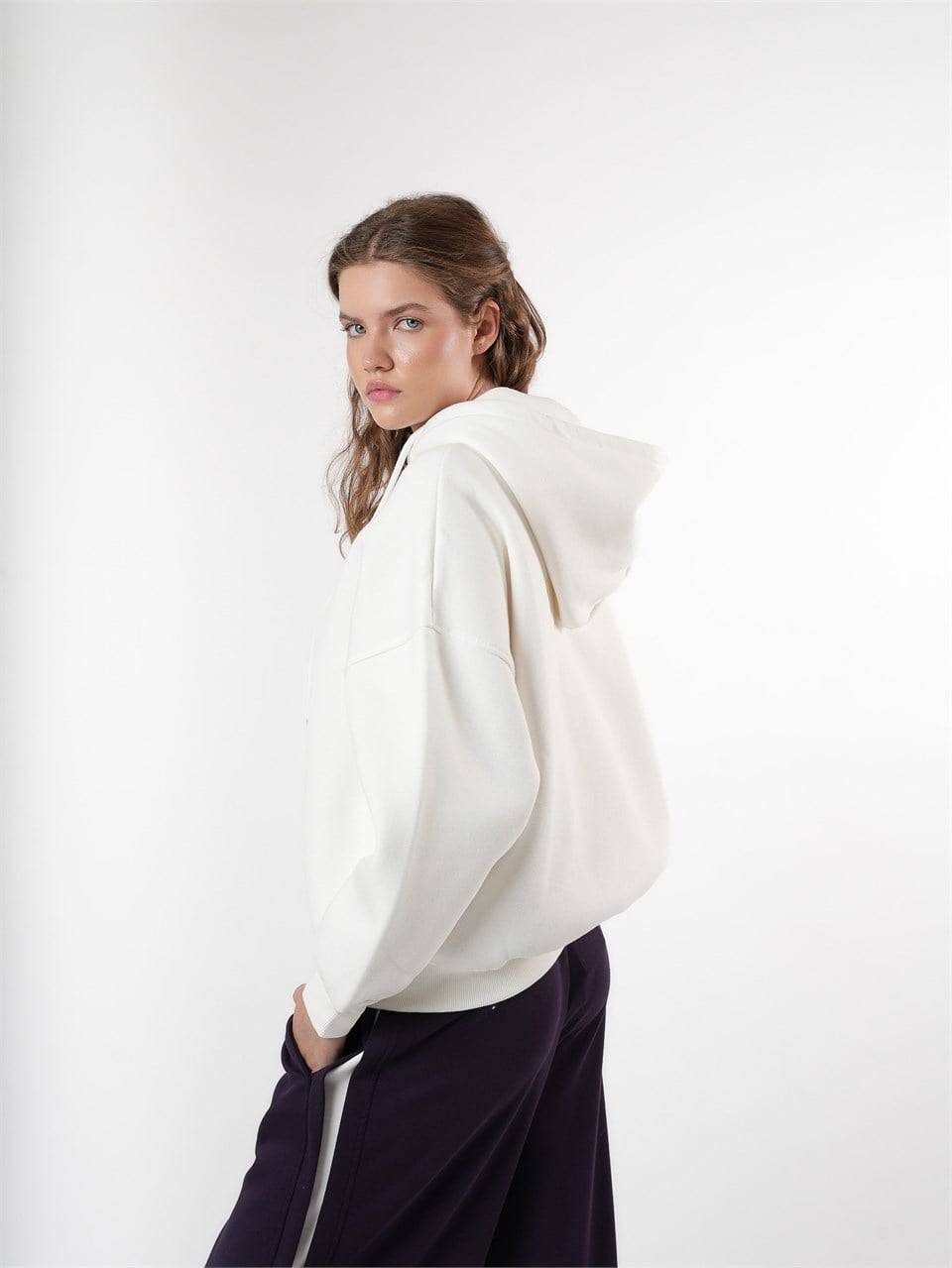 Basic Oversize Şardonlu Sweatmont Ekru