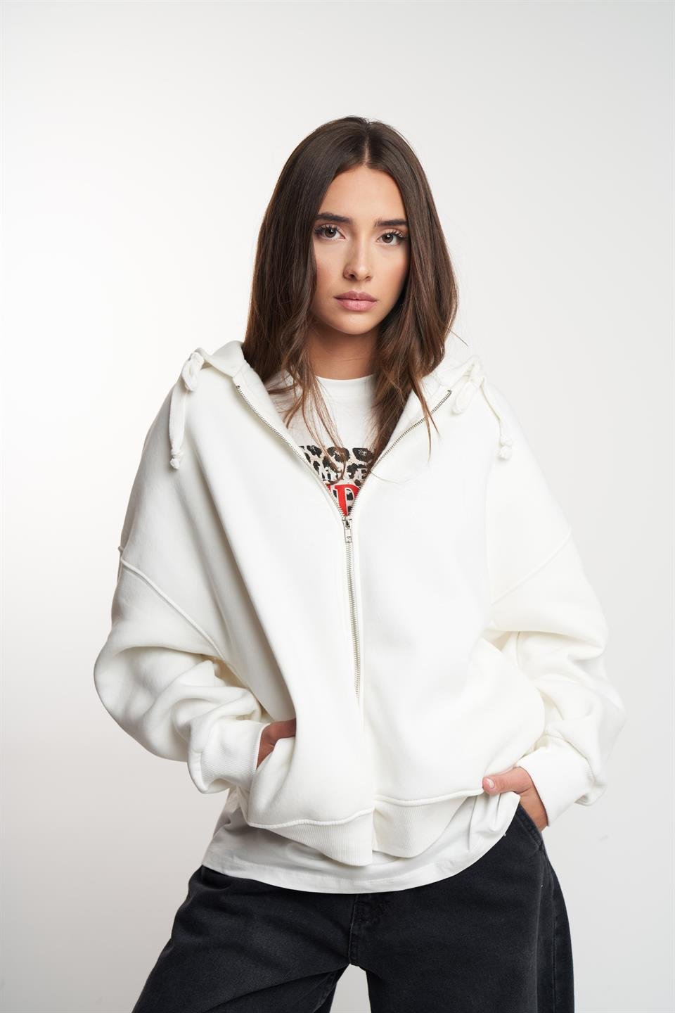 Basic Oversize Şardonlu Sweatmont Ekru