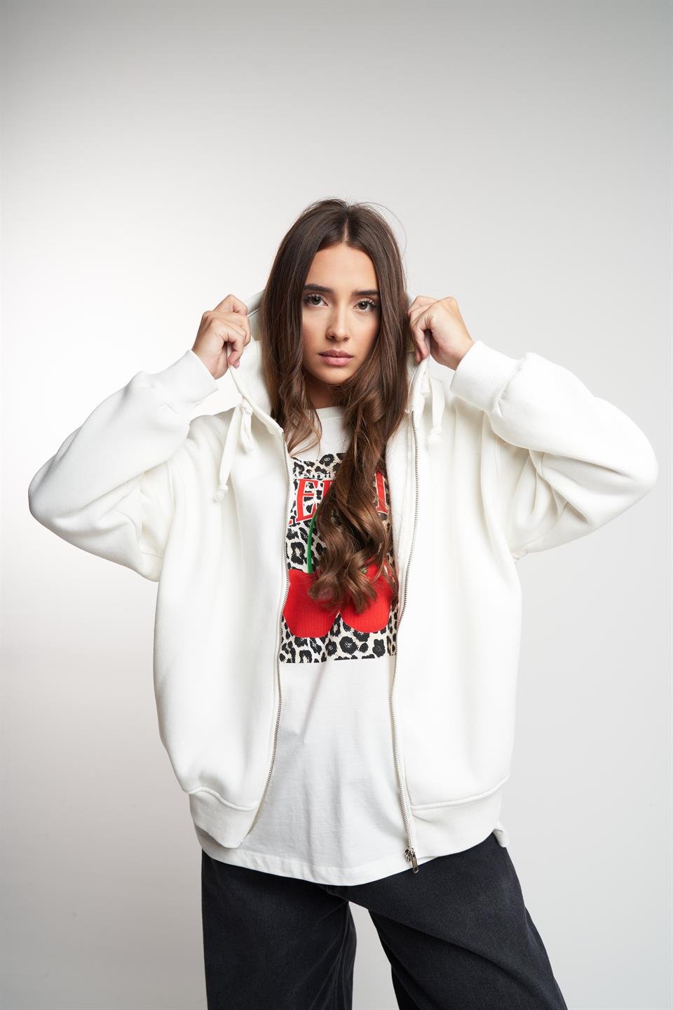 Basic Oversize Şardonlu Sweatmont Ekru