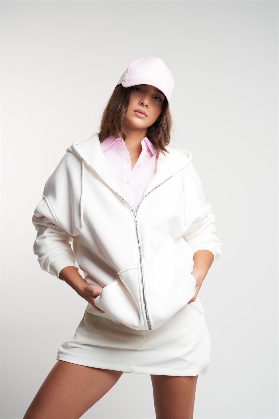 Basic Oversize Şardonlu Sweatmont Ekru