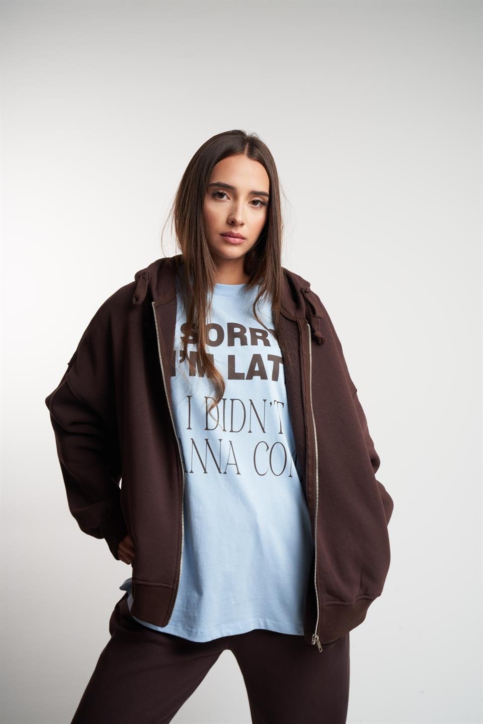 Basic Oversize Şardonlu Sweatmont Kahve