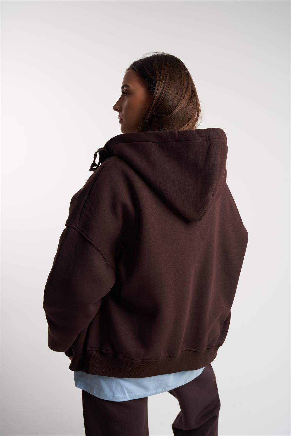 Basic Oversize Şardonlu Sweatmont Kahve