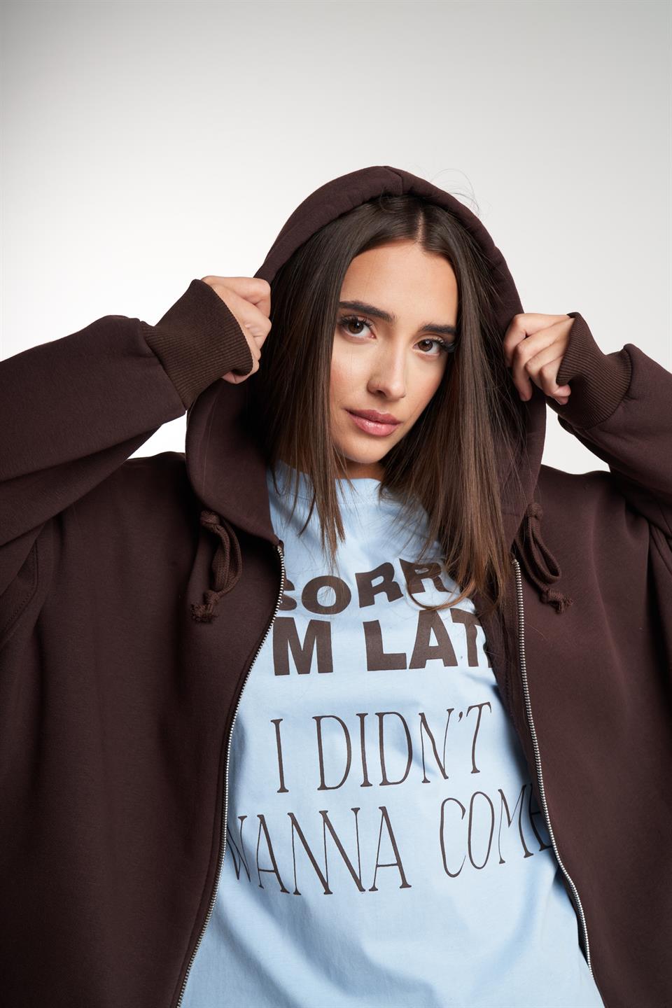 Basic Oversize Şardonlu Sweatmont Kahve