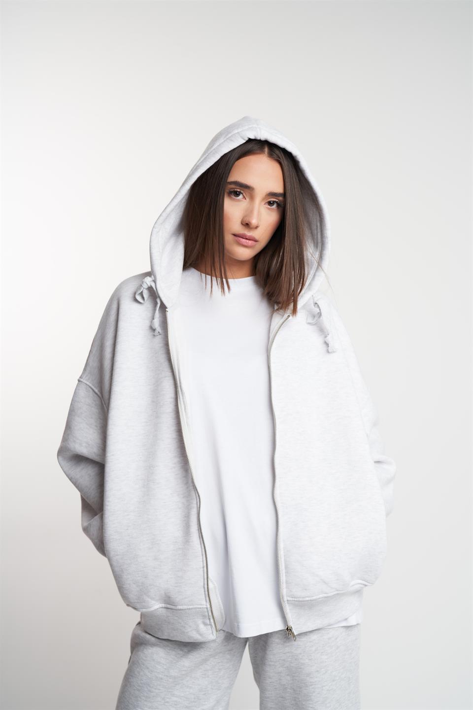 Basic Oversize Şardonlu Sweatmont Karmelanj