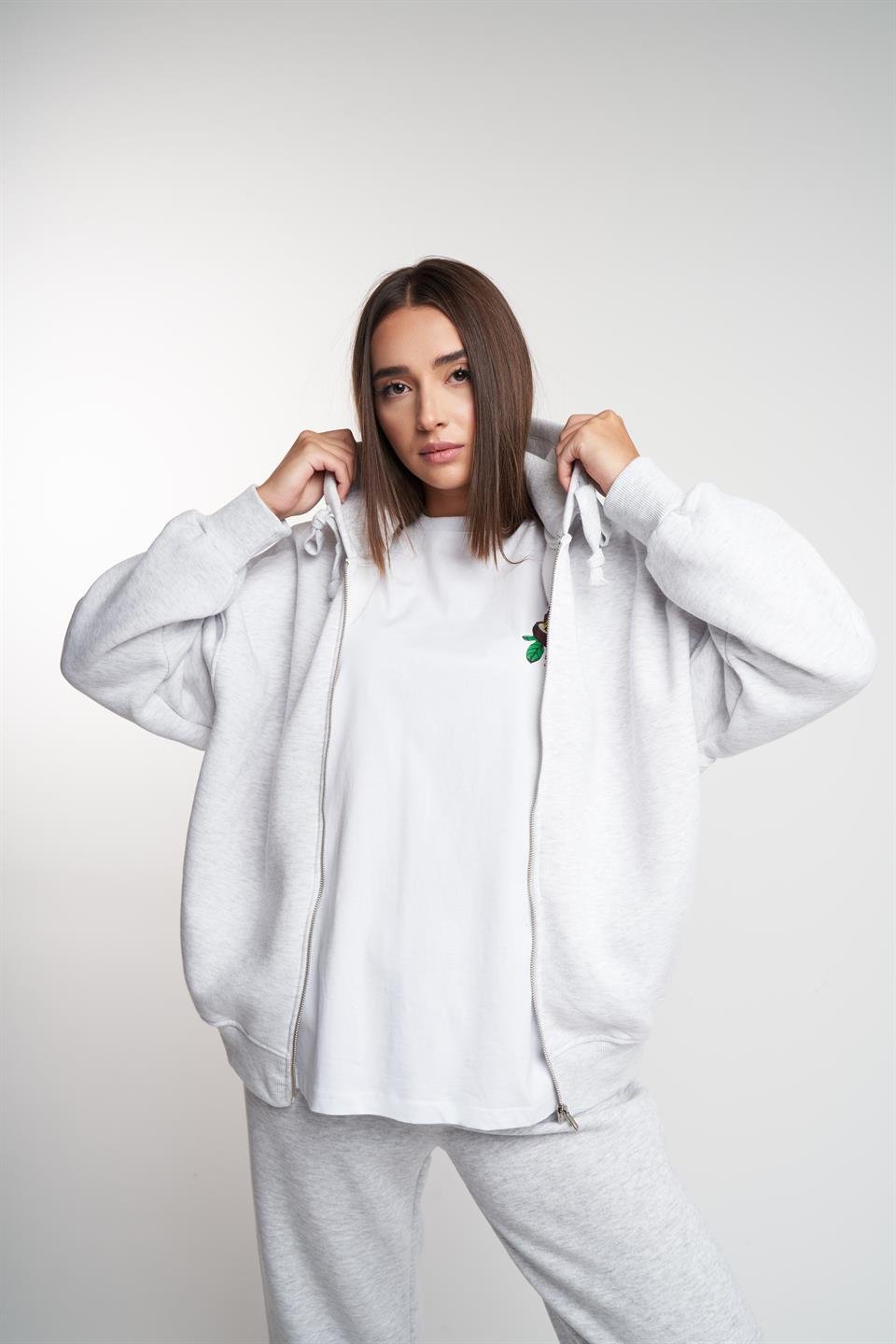 Basic Oversize Şardonlu Sweatmont Karmelanj