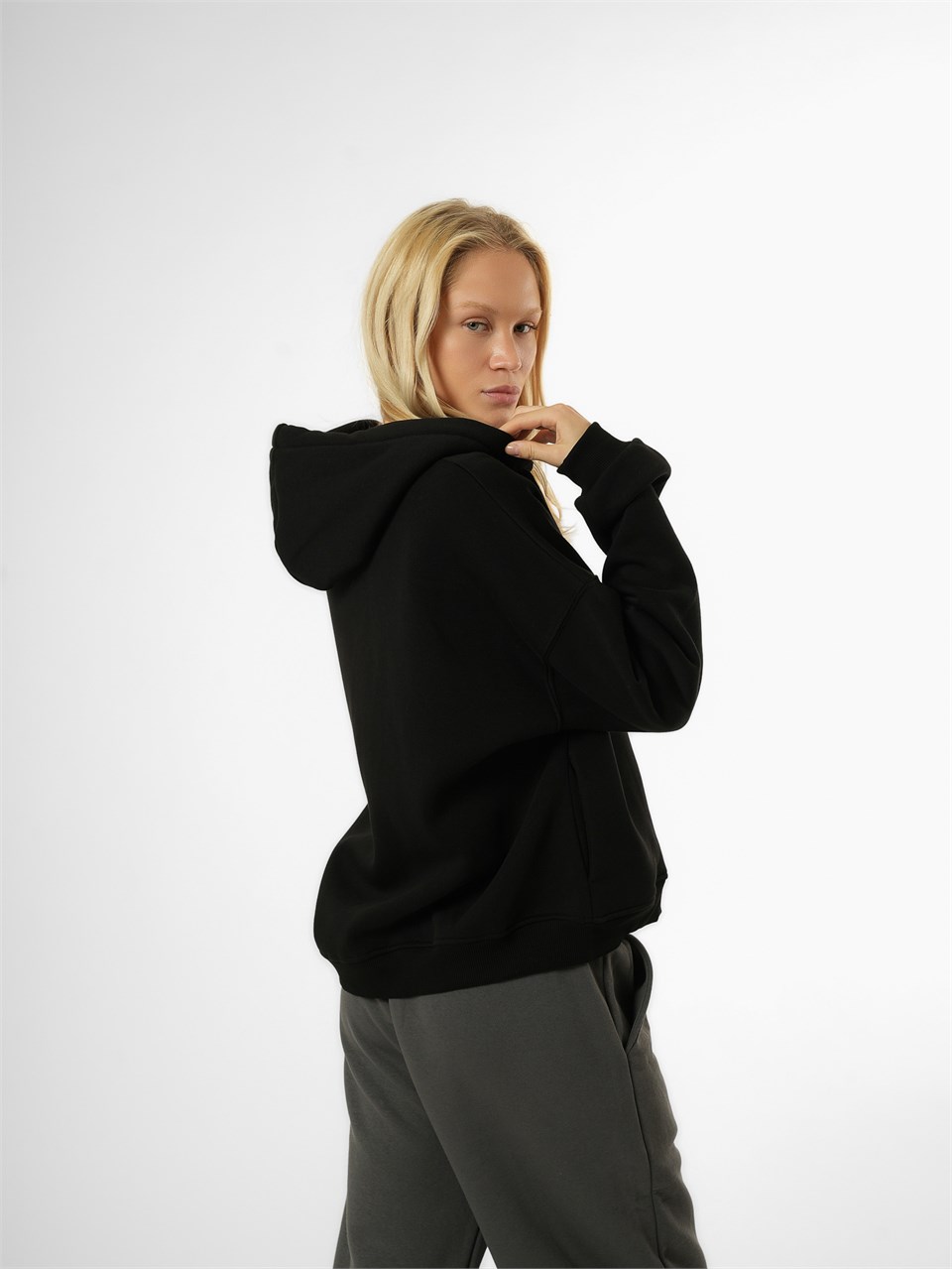 Basic Oversize Şardonlu Sweatmont Siyah