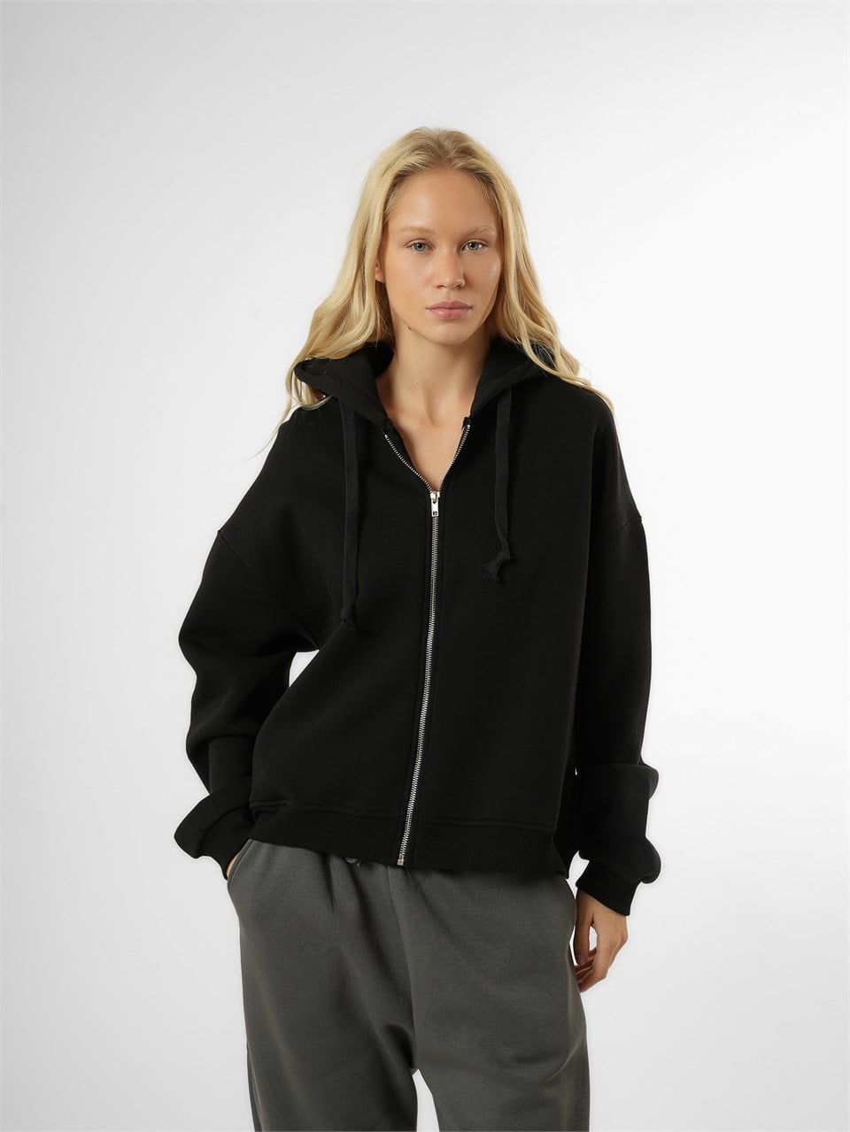 Basic Oversize Şardonlu Sweatmont Siyah