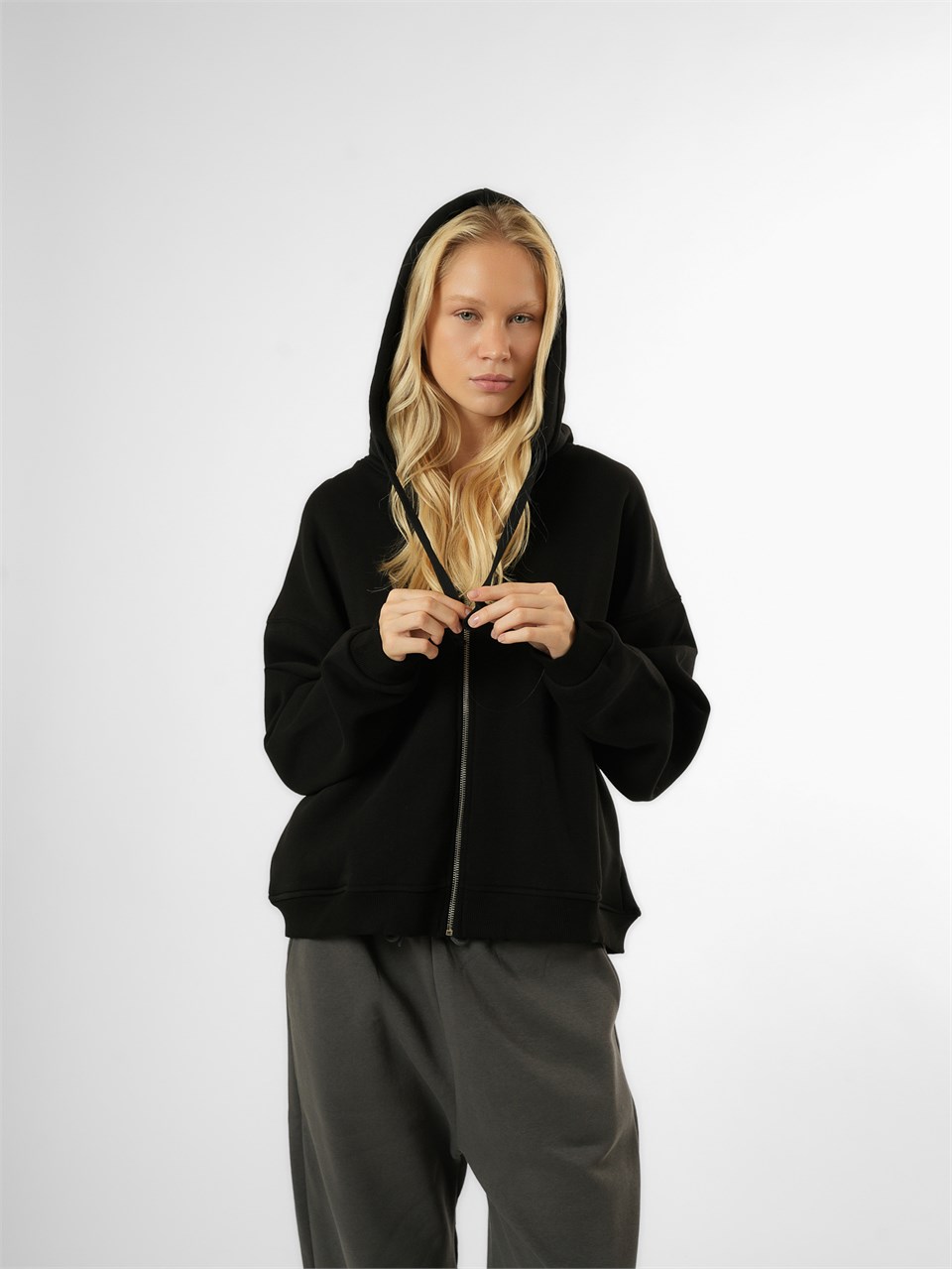 Basic Oversize Şardonlu Sweatmont Siyah