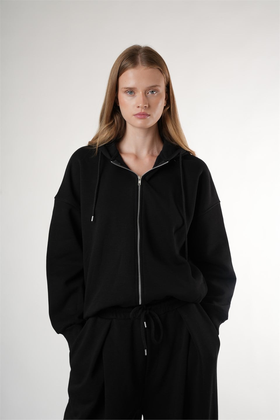Basic Oversize Şardonlu Sweatmont Siyah