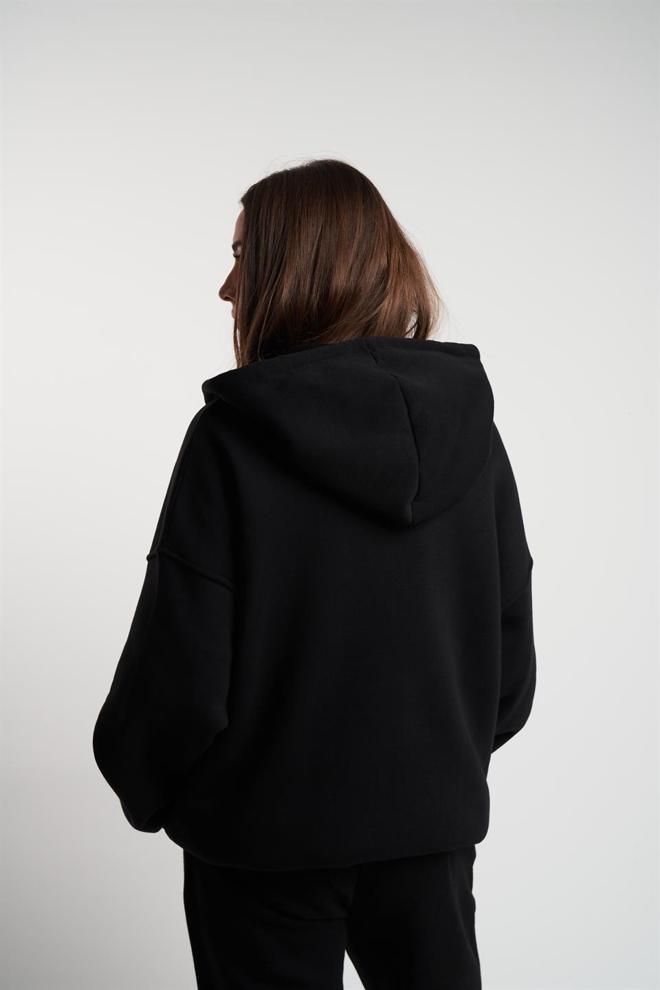 Basic Oversize Şardonlu Sweatmont Siyah