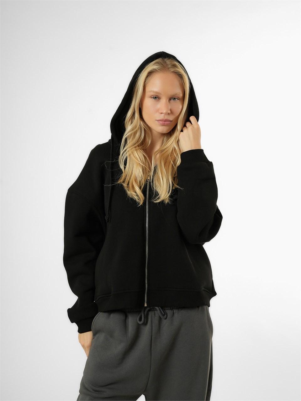 Basic Oversize Şardonlu Sweatmont Siyah