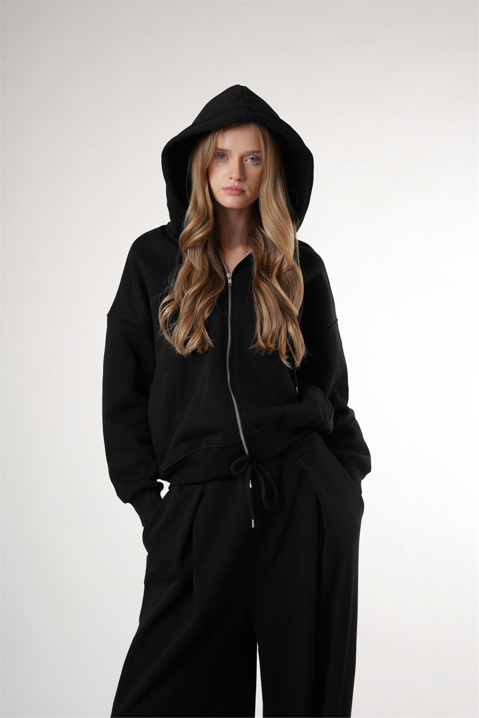 Basic Oversize Şardonlu Sweatmont Siyah