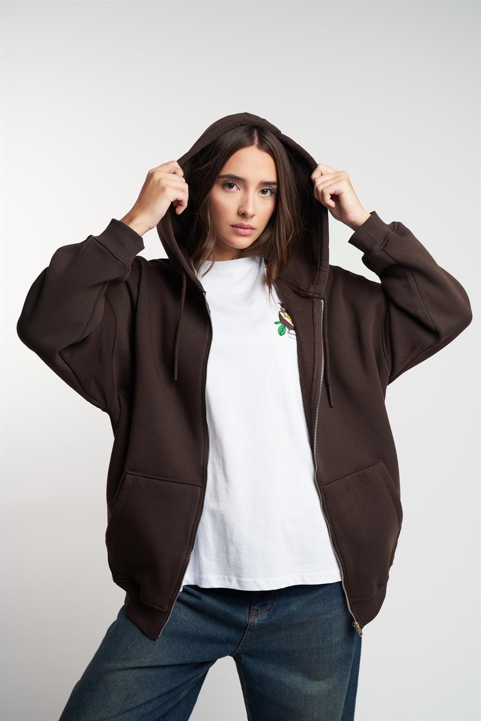Basic Oversize Şardonlu Sweatmont Kahve