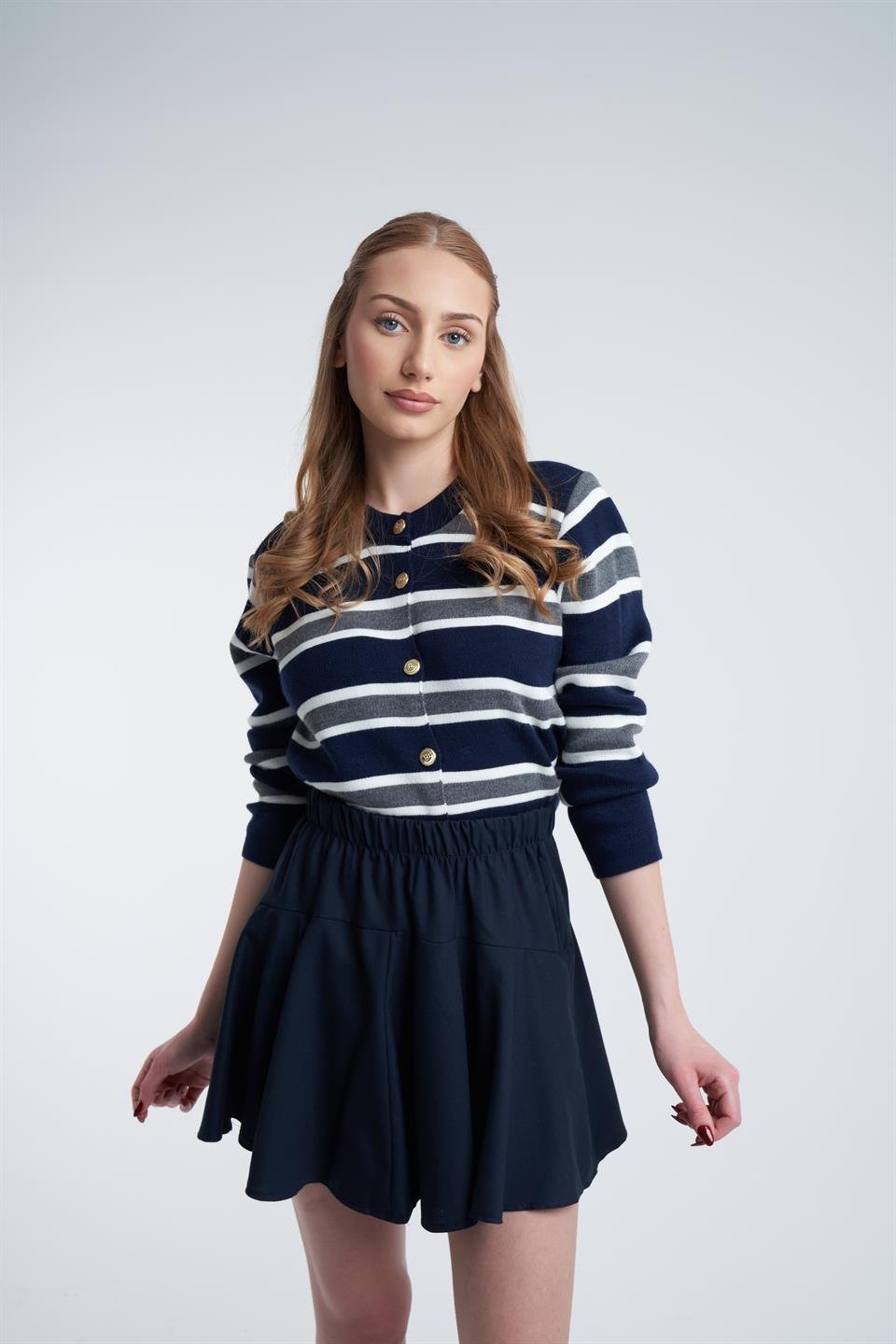 Basic Pileli Şort Etek Lacivert