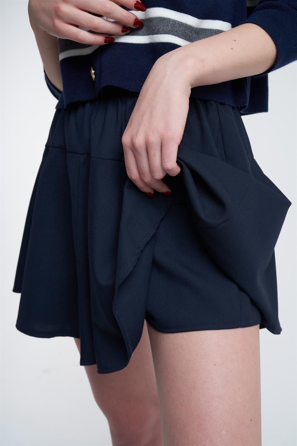 Basic Pileli Şort Etek Lacivert