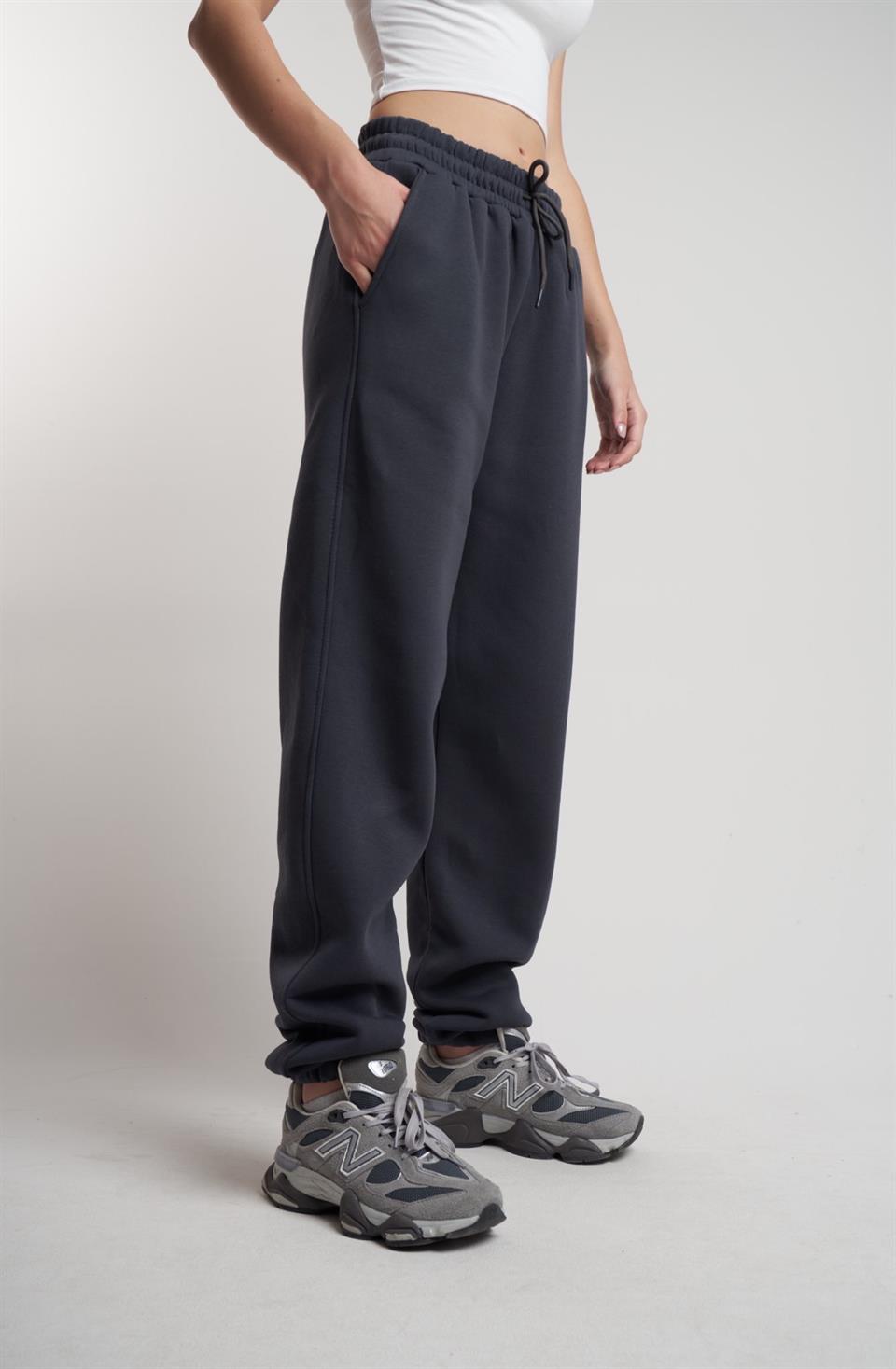 Basic Şardonlu Eşofman Altı Füme